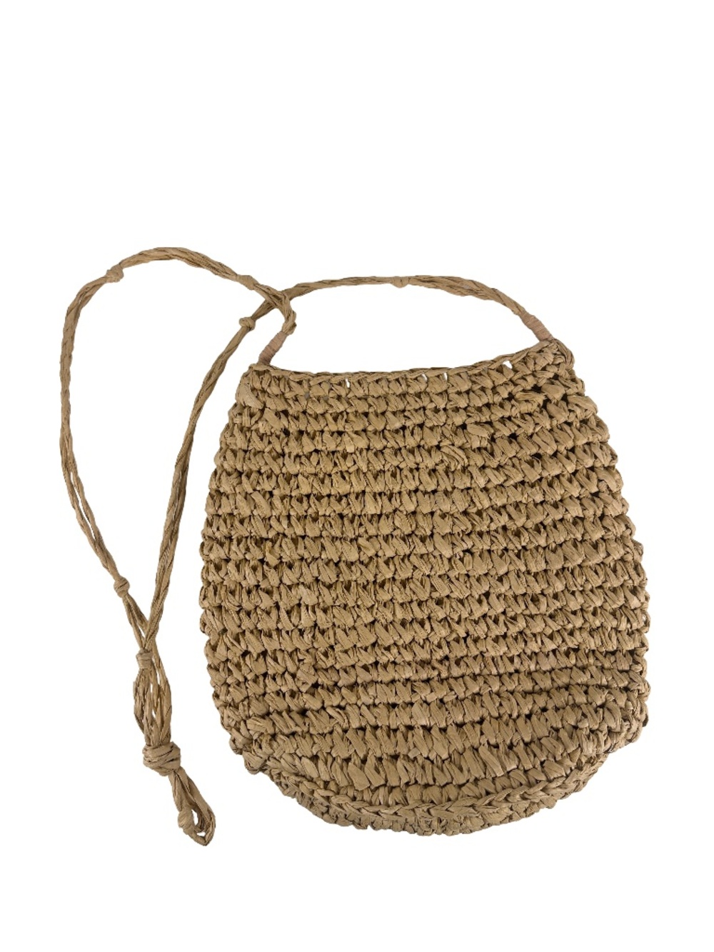 Crochet Raffia Round Tote Bag Natural Tan Crossbody Strap Braided Handle Boho